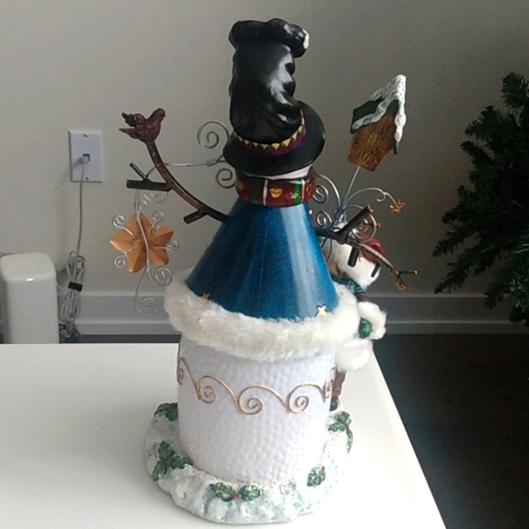Decorative Festive Snowman Figurine Hand Crafted and Painted with Metal Accents - Picture 4 of 10